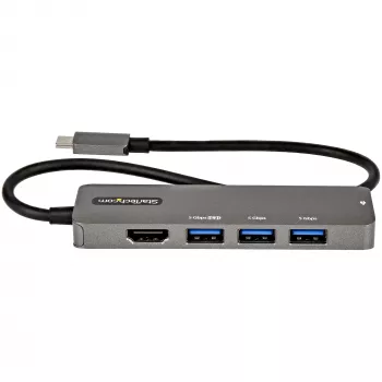 StarTech.com Adaptador multiportas USB-C - USB-C para HDMI 2.0b 4K 60Hz (HDR10), 100W Power Delivery Pass-Through, hub USB 3.0 de 4 portas - Mini dock USB Type-C - Cabo fixo de 30 cm