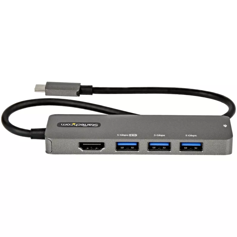 StarTech.com Adaptador multiportas USB-C - USB-C para HDMI 2.0b 4K 60Hz (HDR10), 100W Power Delivery Pass-Through, hub USB 3.0 de 4 portas - Mini dock USB Type-C - Cabo fixo de 30 cm