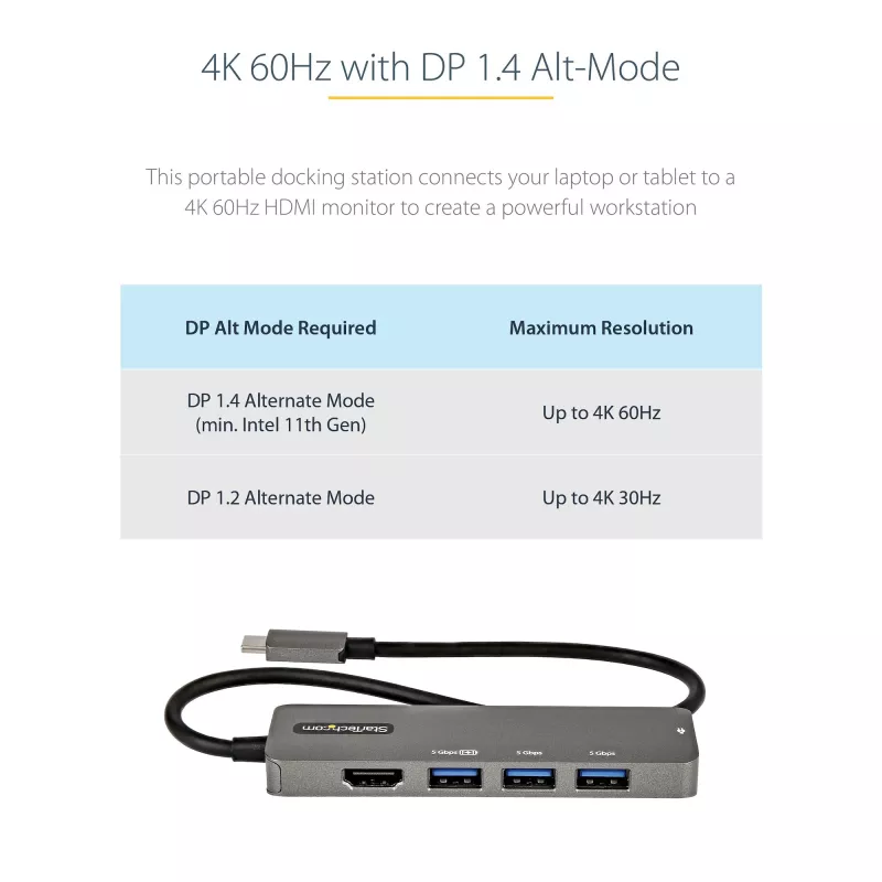 StarTech.com Adaptador multiportas USB-C - USB-C para HDMI 2.0b 4K 60Hz (HDR10), 100W Power Delivery Pass-Through, hub USB 3.0 de 4 portas - Mini dock USB Type-C - Cabo fixo de 30 cm