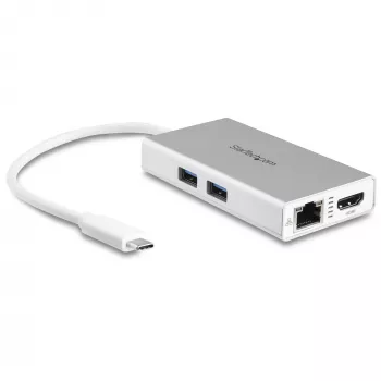 StarTech.com Adaptador multiportas USB-C – Estação de acoplamento de viagem USB-C com HDMI 4K – 60 W Power Delivery Pass-Through, GbE, hub USB-A 3.0 de 2 portas – Mini dock USB Type-C portátil para portátil – Branco