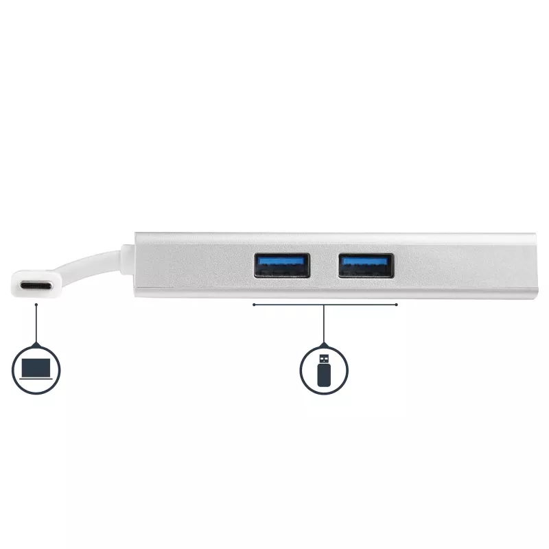 StarTech.com Adaptador multiportas USB-C – Estação de acoplamento de viagem USB-C com HDMI 4K – 60 W Power Delivery Pass-Through, GbE, hub USB-A 3.0 de 2 portas – Mini dock USB Type-C portátil para portátil – Branco