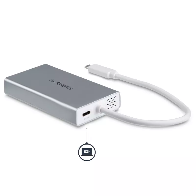 StarTech.com Adaptador multiportas USB-C – Estação de acoplamento de viagem USB-C com HDMI 4K – 60 W Power Delivery Pass-Through, GbE, hub USB-A 3.0 de 2 portas – Mini dock USB Type-C portátil para portátil – Branco