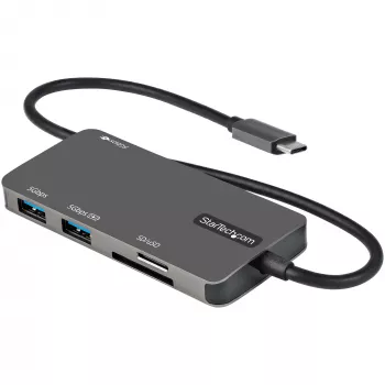 StarTech.com Adaptador multiportas USB-C – USB-C para HDMI 4K, 100 W Power Delivery Pass-Through, slot SD/MicroSD, hub USB 3.0 triplo – Mini dock USB Type-C – Cabo fixo de 30 cm