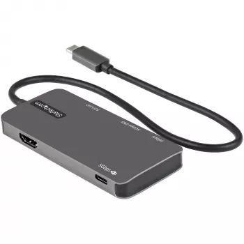 StarTech.com Adaptador multiportas USB-C – USB-C para HDMI 4K, 100 W Power Delivery Pass-Through, slot SD/MicroSD, hub USB 3.0 triplo – Mini dock USB Type-C – Cabo fixo de 30 cm