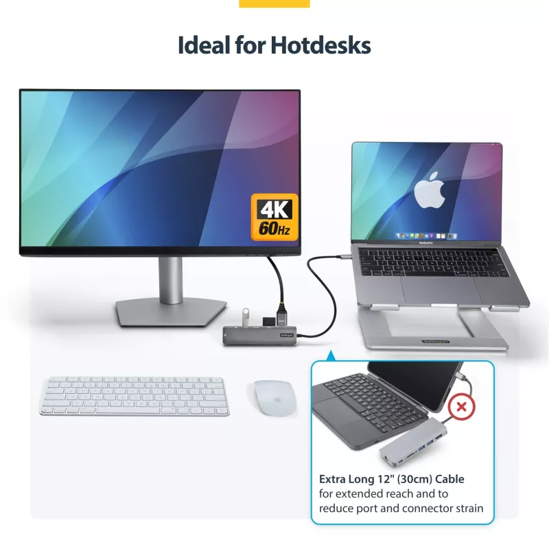StarTech.com Hub adaptador multiportas USB-C, USB-C para HDMI 4K 60Hz, Gigabit Ethernet e carregamento de portátil 100W para Macbook Pro / Air e Windows