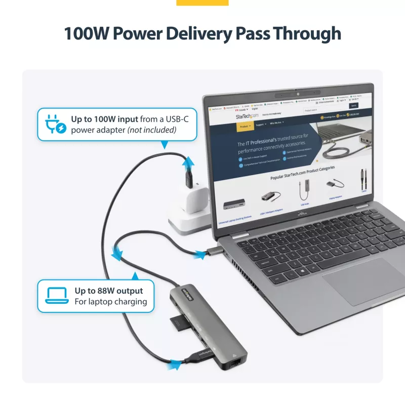 StarTech.com Hub adaptador multiportas USB-C, USB-C para HDMI 4K 60Hz, Gigabit Ethernet e carregamento de portátil 100W para Macbook Pro / Air e Windows