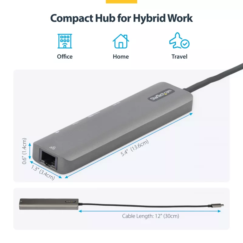 StarTech.com Hub adaptador multiportas USB-C, USB-C para HDMI 4K 60Hz, Gigabit Ethernet e carregamento de portátil 100W para Macbook Pro / Air e Windows