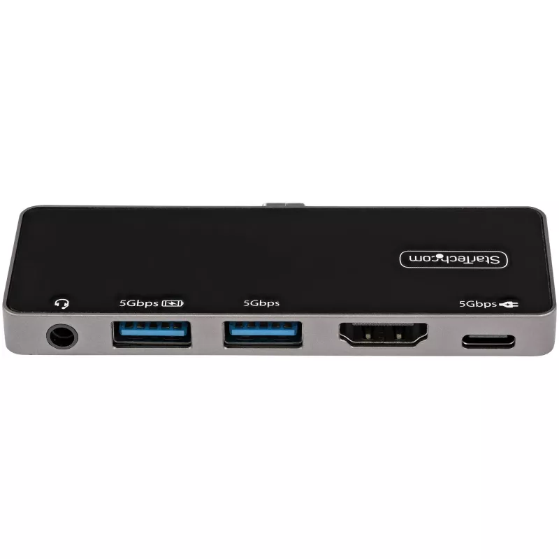 StarTech.com Adaptador multiportas USB C – USB-C para HDMI 2.0 4K 60Hz, carregamento pass-through 100W Power Delivery, hub USB 3.0 de 3 portas, Áudio – Mini dock USB-C – Dock de viagem USB Type-C portátil
