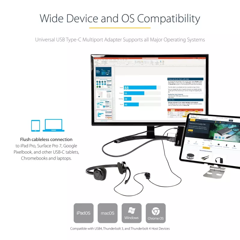 StarTech.com Adaptador multiportas USB C – USB-C para HDMI 2.0 4K 60Hz, carregamento pass-through 100W Power Delivery, hub USB 3.0 de 3 portas, Áudio – Mini dock USB-C – Dock de viagem USB Type-C portátil