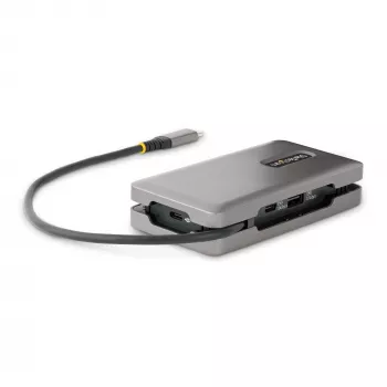 StarTech.com Adaptador multiportas USB-C – HDMI/DP 4K 60Hz – Hub USB de 3 portas – 100W Power Delivery Pass-Through – GbE – Mini estação de acoplamento de viagem com carregamento – Cabo enrolável de 30 cm