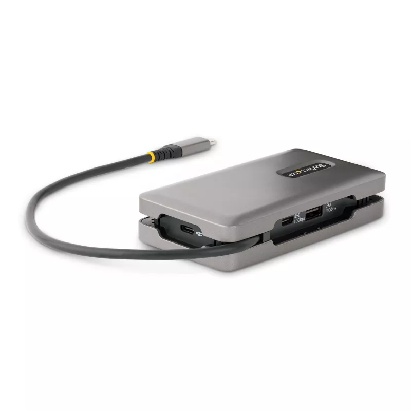 StarTech.com Adaptador multiportas USB-C – HDMI/DP 4K 60Hz – Hub USB de 3 portas – 100W Power Delivery Pass-Through – GbE – Mini estação de acoplamento de viagem com carregamento – Cabo enrolável de 30 cm