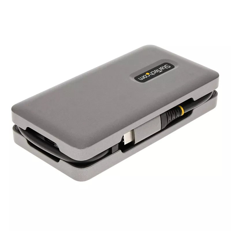 StarTech.com Adaptador multiportas USB-C – HDMI/DP 4K 60Hz – Hub USB de 3 portas – 100W Power Delivery Pass-Through – GbE – Mini estação de acoplamento de viagem com carregamento – Cabo enrolável de 30 cm