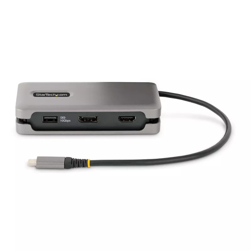 StarTech.com Adaptador multiportas USB-C – HDMI/DP 4K 60Hz – Hub USB de 3 portas – 100W Power Delivery Pass-Through – GbE – Mini estação de acoplamento de viagem com carregamento – Cabo enrolável de 30 cm
