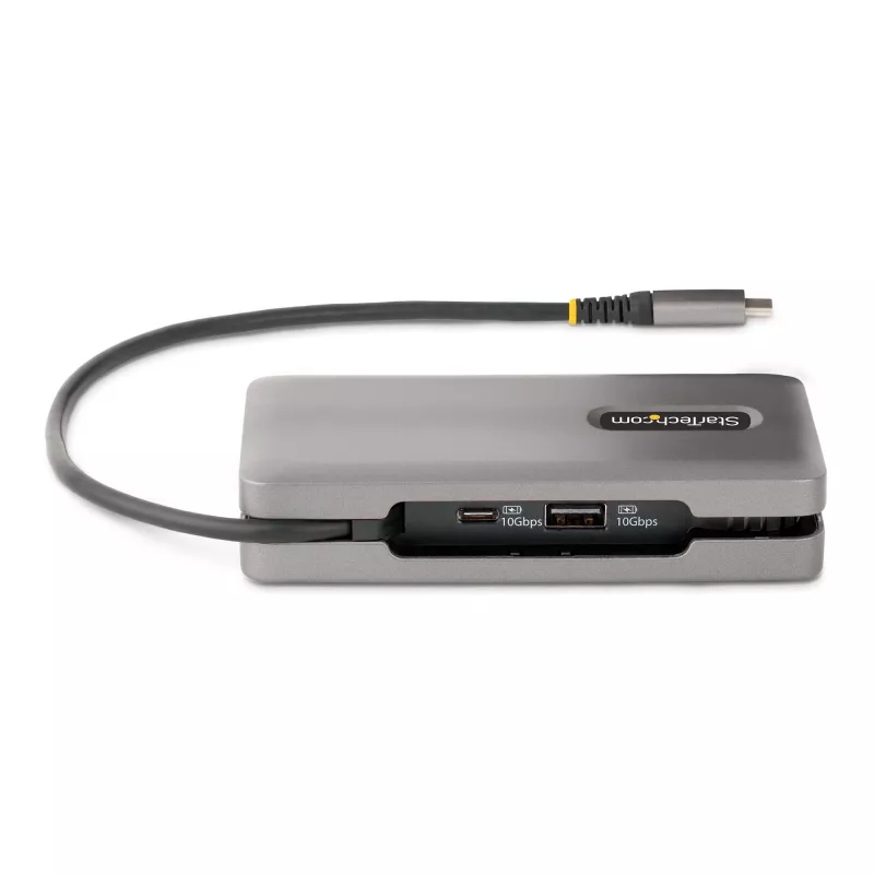 StarTech.com Adaptador multiportas USB-C – HDMI/DP 4K 60Hz – Hub USB de 3 portas – 100W Power Delivery Pass-Through – GbE – Mini estação de acoplamento de viagem com carregamento – Cabo enrolável de 30 cm