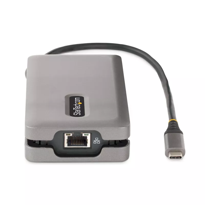 StarTech.com Adaptador multiportas USB-C – HDMI/DP 4K 60Hz – Hub USB de 3 portas – 100W Power Delivery Pass-Through – GbE – Mini estação de acoplamento de viagem com carregamento – Cabo enrolável de 30 cm