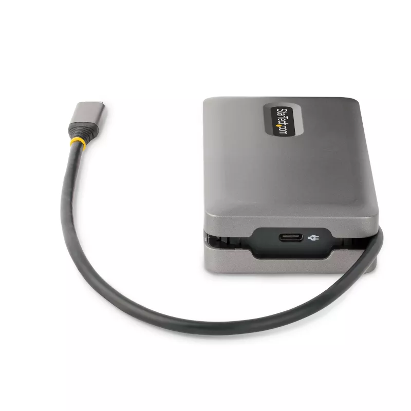 StarTech.com Adaptador multiportas USB-C – HDMI/DP 4K 60Hz – Hub USB de 3 portas – 100W Power Delivery Pass-Through – GbE – Mini estação de acoplamento de viagem com carregamento – Cabo enrolável de 30 cm