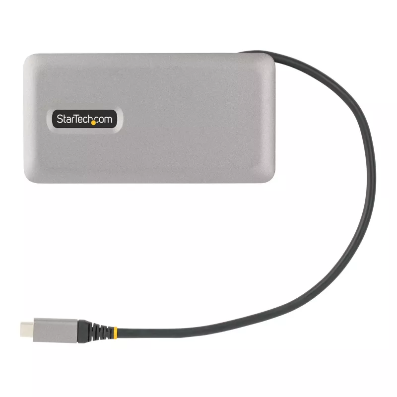 StarTech.com Adaptador multiportas USB-C – HDMI/DP 4K 60Hz – Hub USB de 3 portas – 100W Power Delivery Pass-Through – GbE – Mini estação de acoplamento de viagem com carregamento – Cabo enrolável de 30 cm