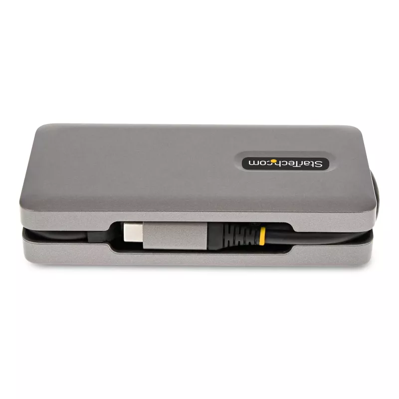 StarTech.com Adaptador multiportas USB-C – HDMI/DP 4K 60Hz – Hub USB de 3 portas – 100W Power Delivery Pass-Through – GbE – Mini estação de acoplamento de viagem com carregamento – Cabo enrolável de 30 cm