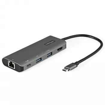 StarTech.com Adaptador multiportas USB-C - Mini dock USB Type-C 10 Gbit/s com HDMI 4K 30 Hz - 100 W Power Delivery Pass-Through - Hub USB de 3 portas, GbE - Dock para portátil USB 3.1/3.2 Gen 2 - Cabo de 25,4 cm