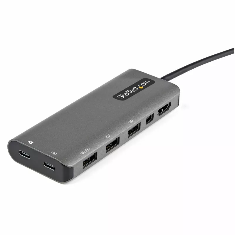 StarTech.com Adaptador multiportas USB-C – USB-C para HDMI ou Mini DisplayPort 4K 60Hz, 100W Power Delivery Pass-Through, hub USB 10Gbps de 4 portas – Mini dock USB Type-C – com cabo fixo de 12 polegadas (30 cm)