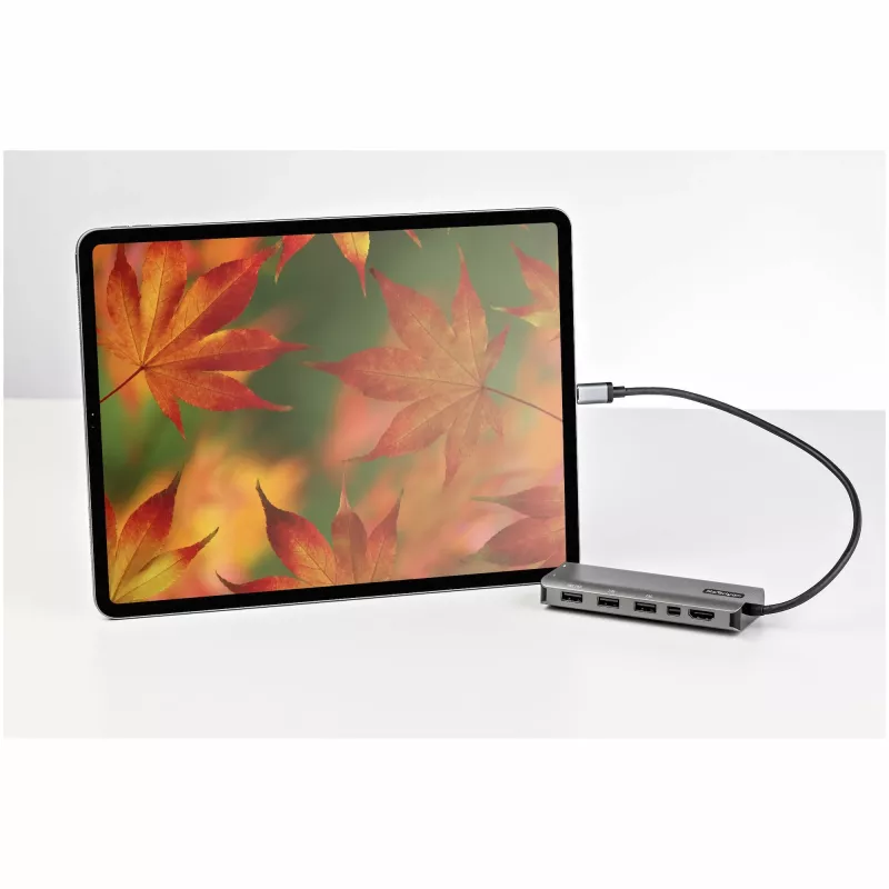 StarTech.com Adaptador multiportas USB-C – USB-C para HDMI ou Mini DisplayPort 4K 60Hz, 100W Power Delivery Pass-Through, hub USB 10Gbps de 4 portas – Mini dock USB Type-C – com cabo fixo de 12 polegadas (30 cm)