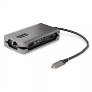 StarTech.com Adaptador multiportas USB-C – HDMI/VGA – 4K 60 Hz – Hub USB de 3 portas – 100 W Power Delivery Pass-Through – GbE – Mini estação de acoplamento de viagem com carregamento – Cabo enrolável, 30 cm