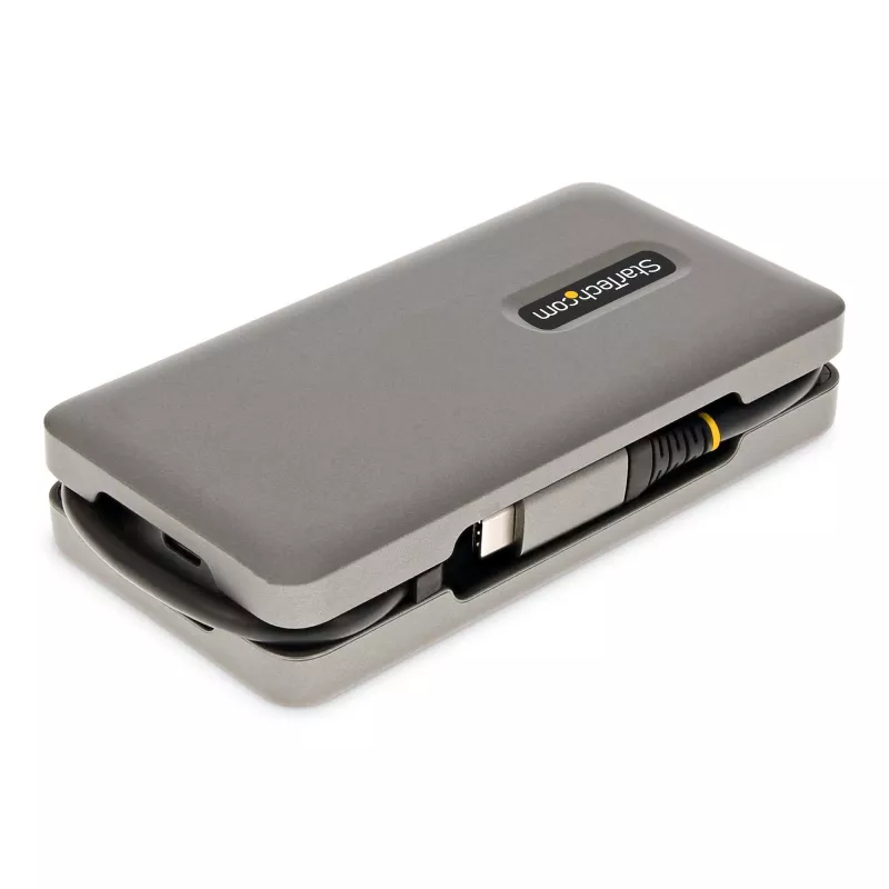 StarTech.com Adaptador multiportas USB-C – HDMI/VGA – 4K 60 Hz – Hub USB de 3 portas – 100 W Power Delivery Pass-Through – GbE – Mini estação de acoplamento de viagem com carregamento – Cabo enrolável, 30 cm
