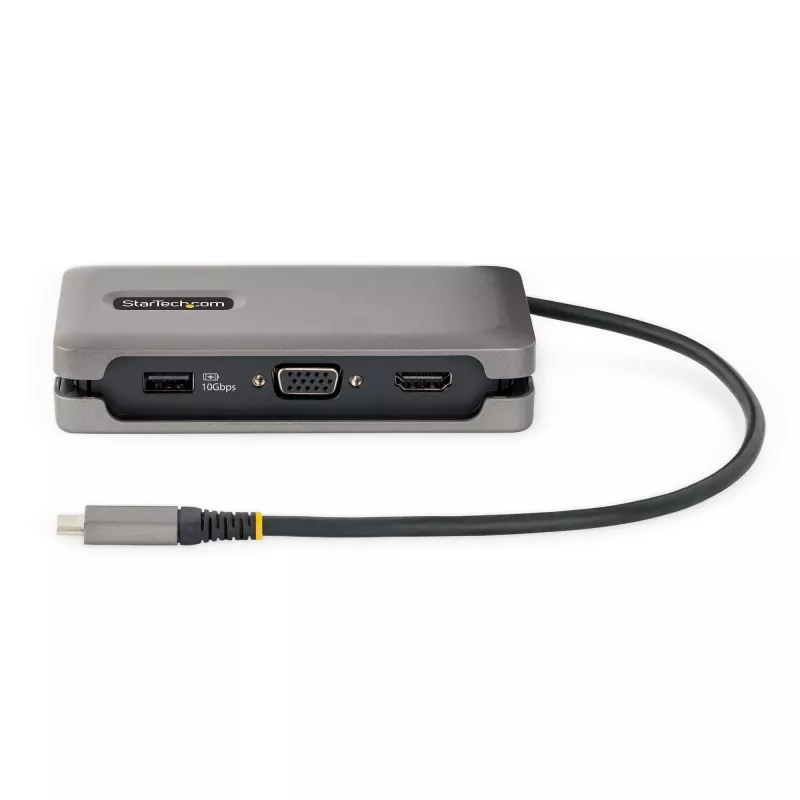 StarTech.com Adaptador multiportas USB-C – HDMI/VGA – 4K 60 Hz – Hub USB de 3 portas – 100 W Power Delivery Pass-Through – GbE – Mini estação de acoplamento de viagem com carregamento – Cabo enrolável, 30 cm