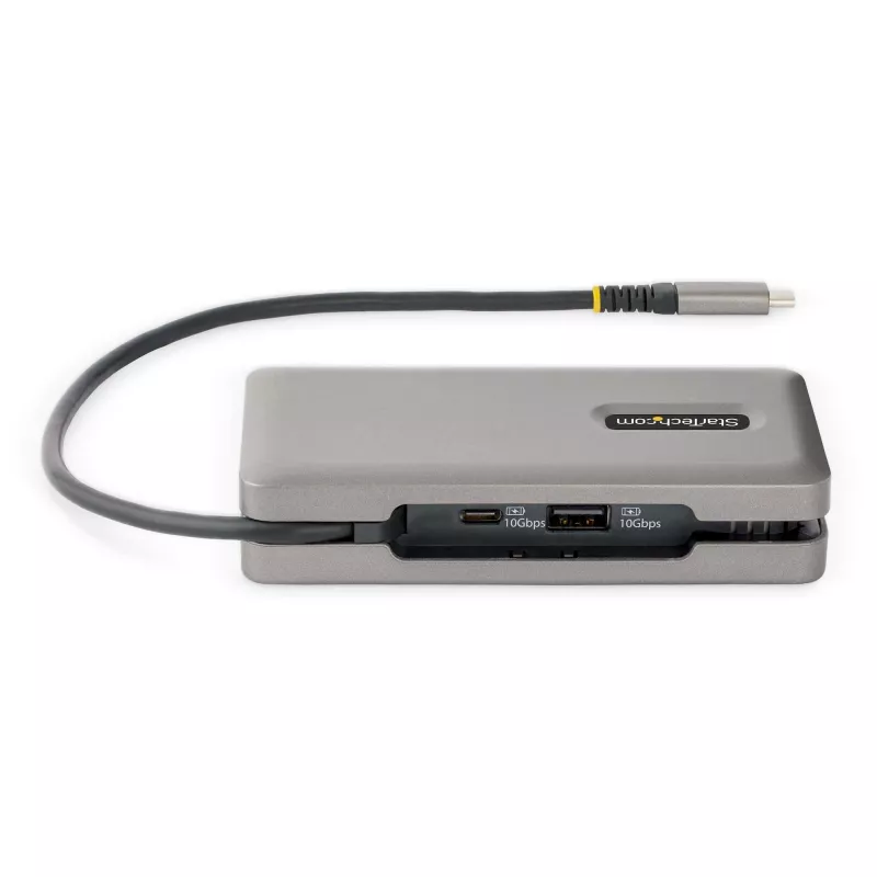 StarTech.com Adaptador multiportas USB-C – HDMI/VGA – 4K 60 Hz – Hub USB de 3 portas – 100 W Power Delivery Pass-Through – GbE – Mini estação de acoplamento de viagem com carregamento – Cabo enrolável, 30 cm