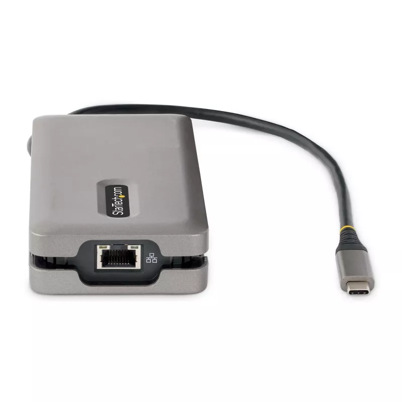 StarTech.com Adaptador multiportas USB-C – HDMI/VGA – 4K 60 Hz – Hub USB de 3 portas – 100 W Power Delivery Pass-Through – GbE – Mini estação de acoplamento de viagem com carregamento – Cabo enrolável, 30 cm