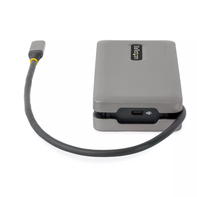 StarTech.com Adaptador multiportas USB-C – HDMI/VGA – 4K 60 Hz – Hub USB de 3 portas – 100 W Power Delivery Pass-Through – GbE – Mini estação de acoplamento de viagem com carregamento – Cabo enrolável, 30 cm
