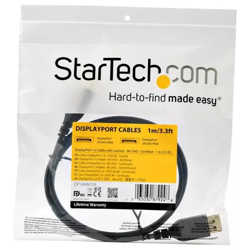 StarTech.com Cabo DisplayPort 1.4 certificado VESA de 1 m – 8K 60 Hz HBR3 HDR – Cabo de monitor DisplayPort para DisplayPort Super UHD de 3 ft – Cabo de vídeo DP 1.4 fino Ultra HD 4K 120 Hz M/M ficha DP