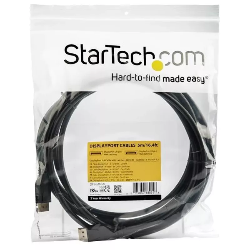StarTech.com Cabo DisplayPort 1.4 certificado VESA de 16ft (5m), 8K 60Hz HBR3 HDR, cabo de monitor DisplayPort para DisplayPort UHD, cabo de vídeo DP 1.4 Ultra HD 4K 120Hz M/M conector DP