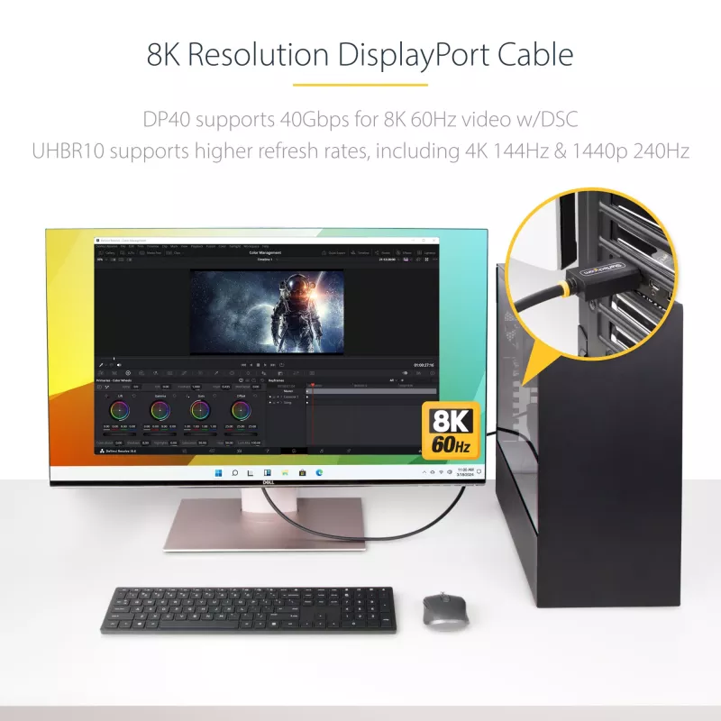 StarTech.com DP21-1M-DP40-CABLE cabo DisplayPort 2.1, 1 m, certificado VESA DP40, UHBR10, HDR, 8K 60 Hz / 4K 144 Hz, 40 Gbps, passivo, M/M, preto