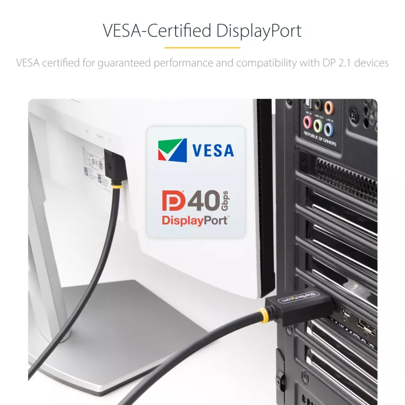StarTech.com DP21-2M-DP40-CABLE cabo DisplayPort 2.1, 2 m, certificado VESA DP40, UHBR10, HDR, 8K 60 Hz / 4K 144 Hz, 40 Gbps, passivo, M/M, preto