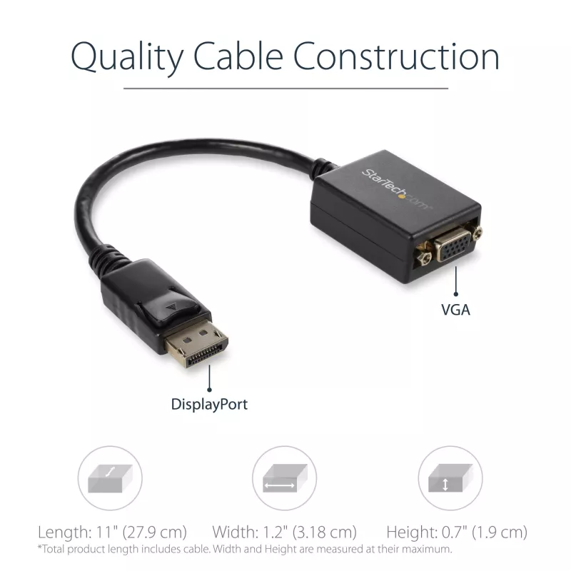 StarTech.com Adaptador DisplayPort para VGA - Conversor ativo DP para VGA - Vídeo 1080p - Certificado DisplayPort - Dongle adaptador de cabo DP/DP++ para monitor VGA - Conector DP com bloqueio