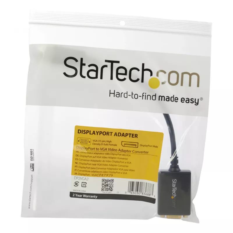 StarTech.com Adaptador DisplayPort para VGA - Conversor ativo DP para VGA - Vídeo 1080p - Certificado DisplayPort - Dongle adaptador de cabo DP/DP++ para monitor VGA - Conector DP com bloqueio