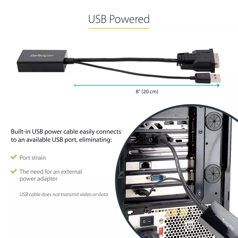 StarTech.com Adaptador DVI para DisplayPort – Alimentação USB – 1920 x 1200 – Conversor DVI para DisplayPort – Adaptador de vídeo – DVI-D para DP