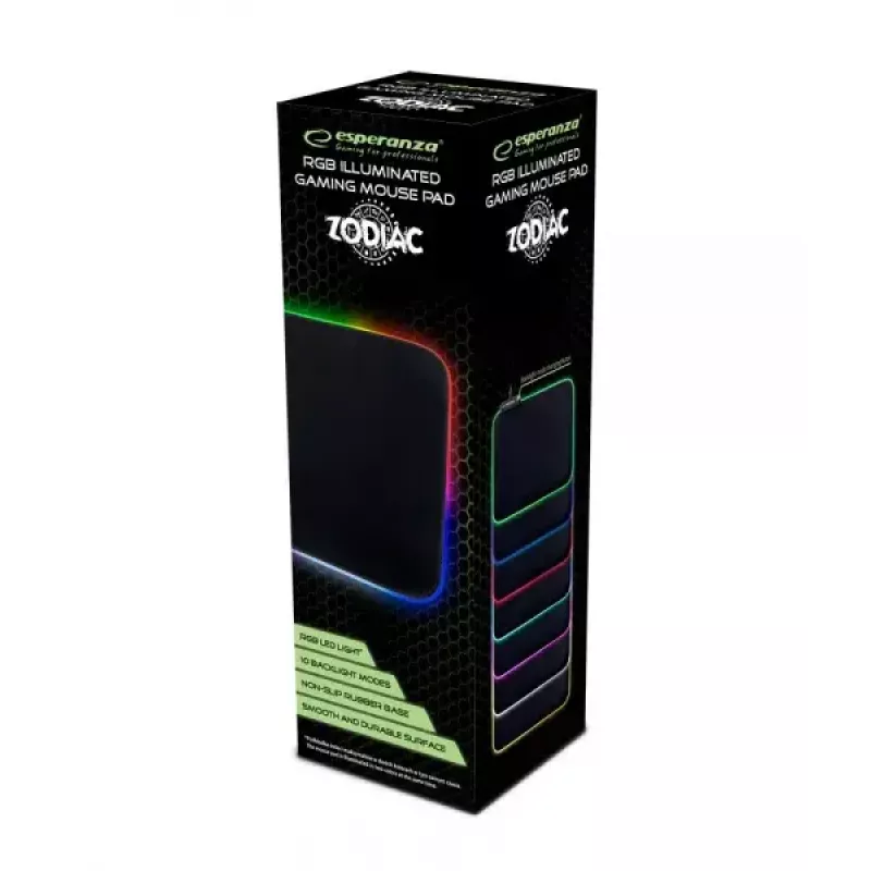 Tapete de rato gaming ESPERANZA EGP105 — 350×250 mm, preto, alimentado por USB, base antiderrapante