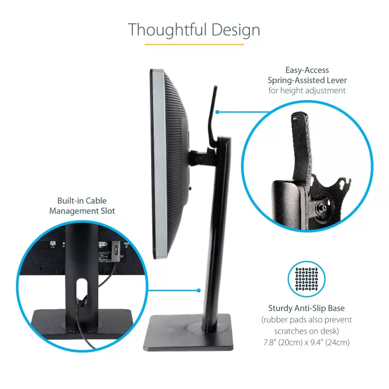 StarTech.com suporte de monitor individual de pé – suporte de monitor com altura ajustável – para monitores VESA até 32 polegadas (7 kg) – suporte de monitor ergonómico para secretária – inclinável/rotativo/giratório