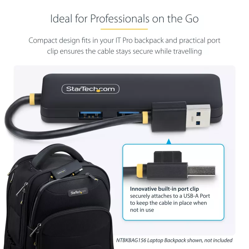 Hub USB-A de 4 portas StarTech.com, 5 Gbit/s, alimentado por bus, mini hub USB de viagem compacto, splitter USB 3.0 multiporta, hub USB portátil, proteção contra sobretensão (OCP)