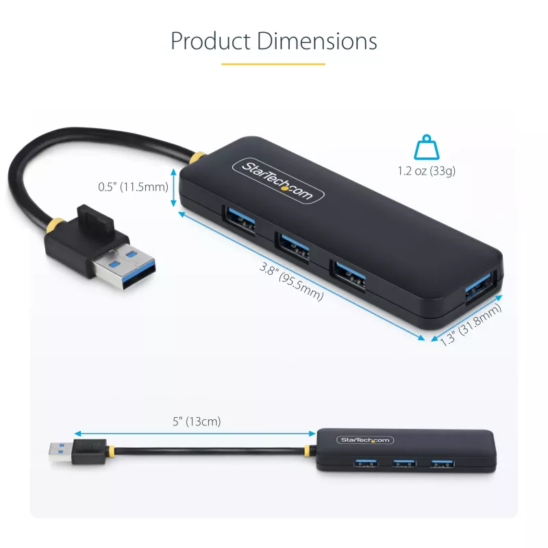 Hub USB-A de 4 portas StarTech.com, 5 Gbit/s, alimentado por bus, mini hub USB de viagem compacto, splitter USB 3.0 multiporta, hub USB portátil, proteção contra sobretensão (OCP)
