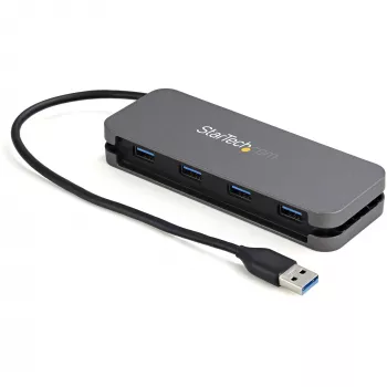 StarTech.com Hub USB 3.0 de 4 portas - USB-A para 4x USB-A - Hub USB 3.1 Gen 1 Tipo A portátil SuperSpeed 5Gbps - alimentado por barramento USB - Hub USB para portátil/computador de secretária com cabo longo de 28 cm e gestão de cabos~Hub USB 3.0 de 4 portas - USB-A para 4x USB-A - Hub USB 3.2 Gen 1 Tipo A portátil SuperSpeed 5Gbps - alimentado por barramento USB - Hub USB para