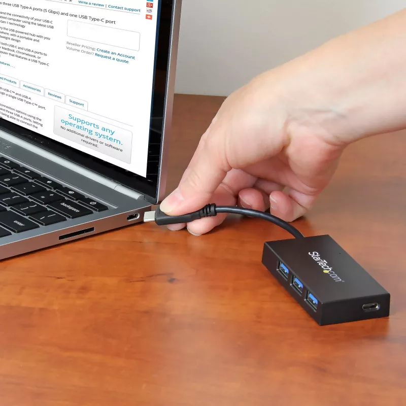 Hub USB-C de 4 portas StarTech.com - USB-C para 1x USB-C e 3x USB-A - Hub USB 3.0~Hub USB-C de 4 portas - USB-C para 1x USB-C e 3x USB-A - Hub USB 3.0 - 5 Gbit/s