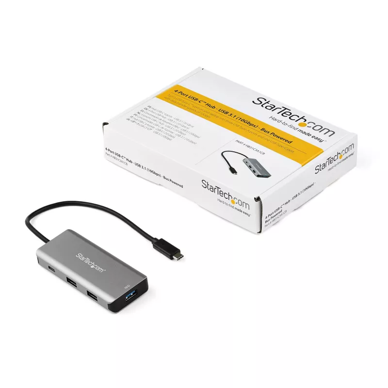StarTech.com HB31C3A1CB hub USB-C de 4 portas, 3x USB-A + 1x USB-C, USB 3.1 Gen 2 10 Gbps, alimentado por barramento, cabo de 25 cm