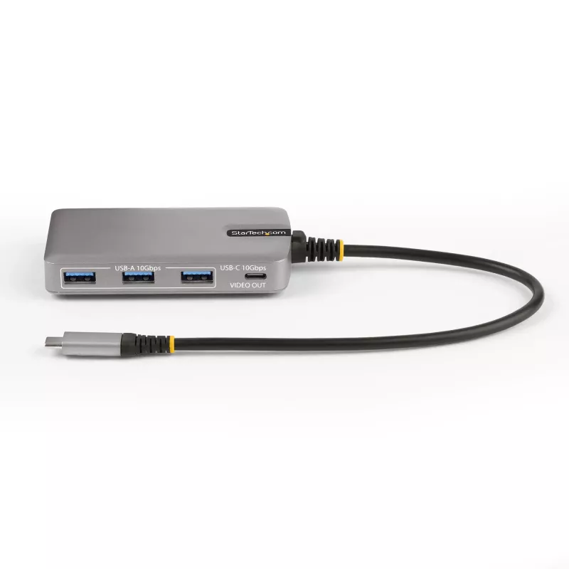 Hub USB-C de 4 portas StarTech.com com saída de vídeo USB-C DP Alt Mode 4K 60Hz - 3x USB-A, 1x USB Type-C, Power Delivery pass-through 100W, USB 3.2 10Gbps, cabo de 30cm, hub USB portátil