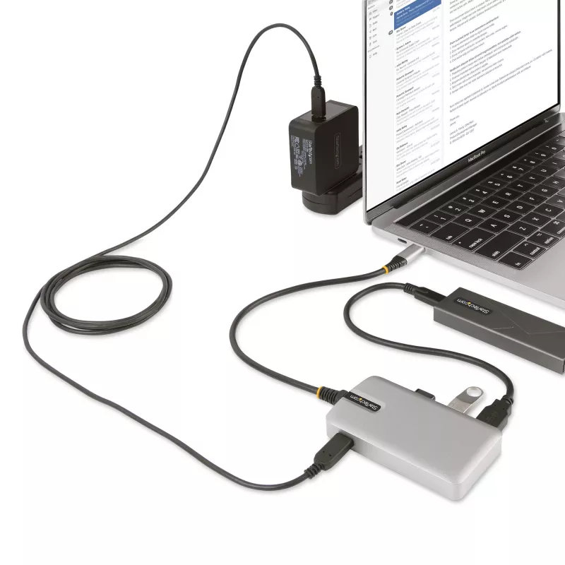 Hub USB-C de 4 portas StarTech.com com saída de vídeo USB-C DP Alt Mode 4K 60Hz - 3x USB-A, 1x USB Type-C, Power Delivery pass-through 100W, USB 3.2 10Gbps, cabo de 30cm, hub USB portátil