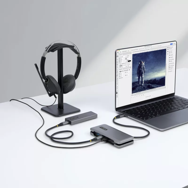 StarTech.com HB31CM1A3CB hub USB-C de 4 portas, 1x USB-A + 3x USB-C, USB 3.2 Gen 2 10 Gbps, alimentado por barramento, cabo envolvente de 25 cm (9,8 polegadas)