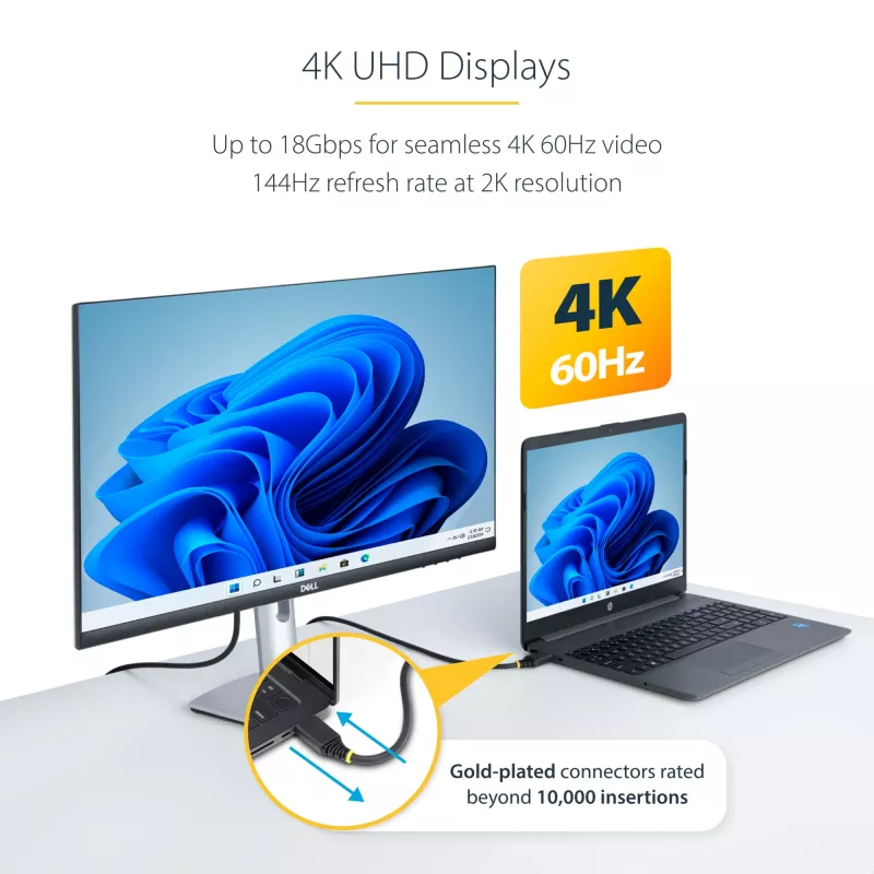 Cabo HDMI de alta velocidade de 30cm (1ft) StarTech.com, 4K 60Hz/1440p 144Hz, HDR10/HDCP 2.2/ARC, 18Gbps, cabo HDMI UHD 2.0 para TV/monitor/ecrã, revestimento TPE