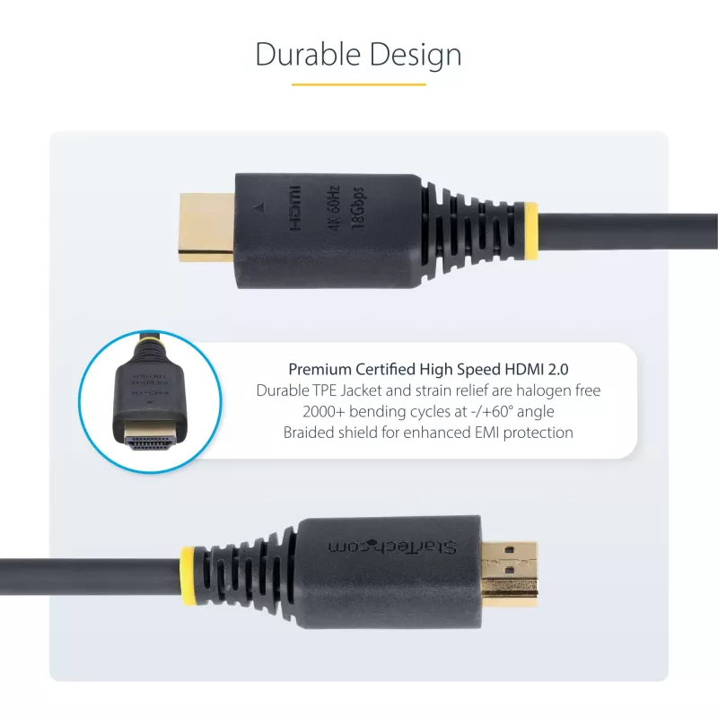 Cabo HDMI de alta velocidade premium certificado de 3m (10ft) StarTech.com, 4K 60Hz/1440p 144Hz, HDR10/HDCP 2.2/ARC, 18Gbps, cabo HDMI UHD 2.0 para TV/monitor/ecrã, revestimento TPE